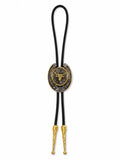 Corbatín Vaquero Bolo Tie — Medallón Toro Dorado con Cordón Negro