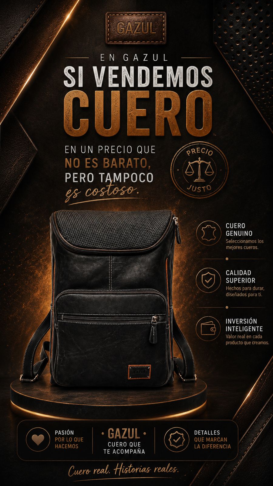 Morral Gazul Flap – Cuero Genuino Perforado